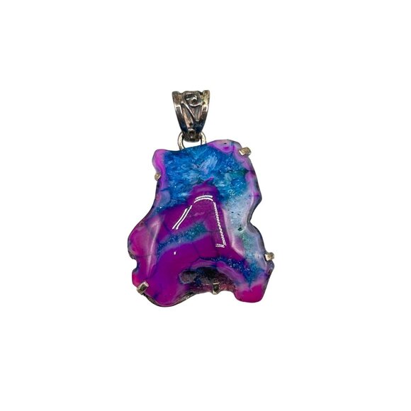 Rainbow Quartz Blue Purple Stone Pendant with Sterling Silver 925 Setting - Picture 1 of 5